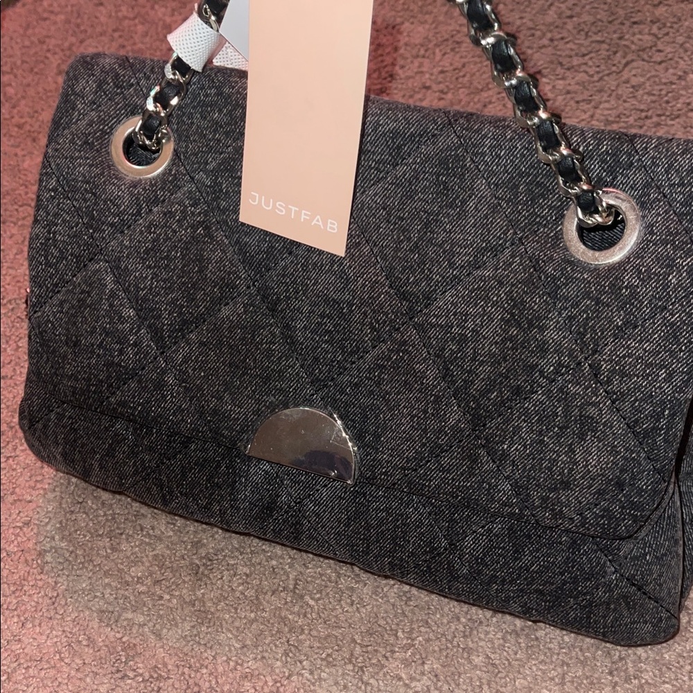 JustFab Dark Gray Quilted Shoulder Bag